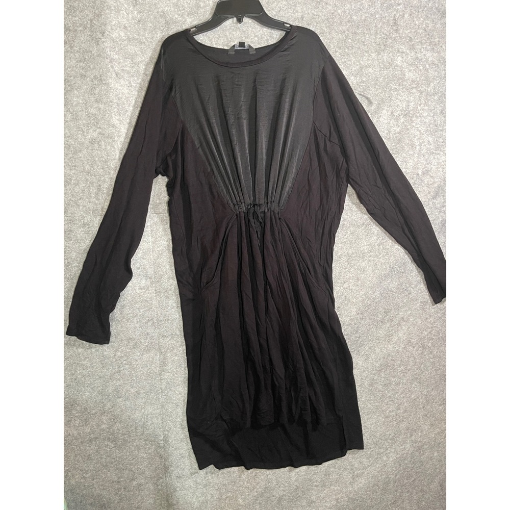 Simply Vera Vera Wang Black Long Sleeve Mixed Media Pleated Satin Panel Dress XL